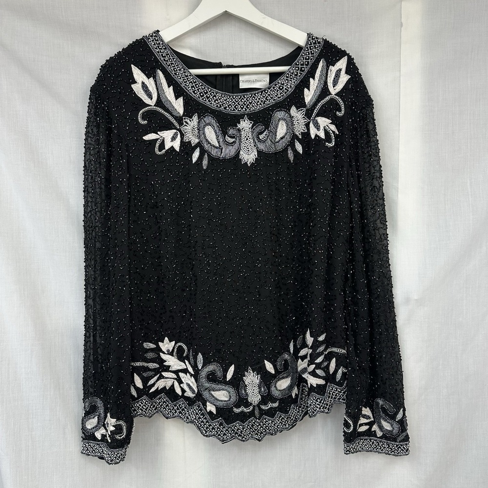 Draper's & Damon's Size 2XL Beaded Evening Blouse Top Formal Elegant Embroidered